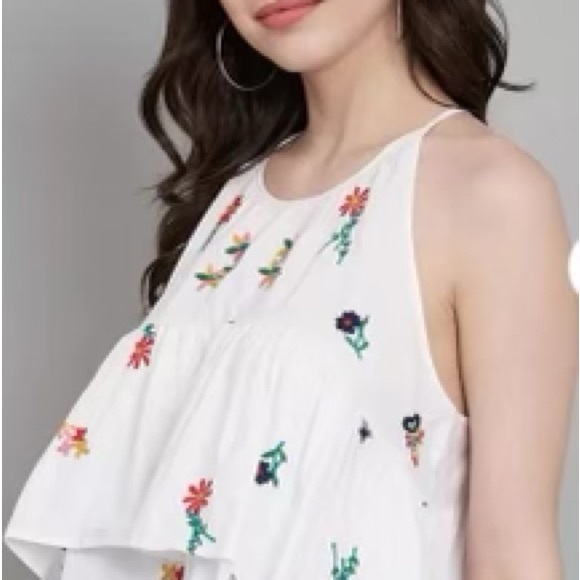 Zara Floral Embroidered White Halter Top XS - Picture 3 of 7
